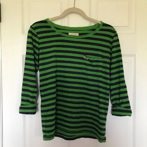 Hollister Navy and Green Striped 3/4 Sleeve Top